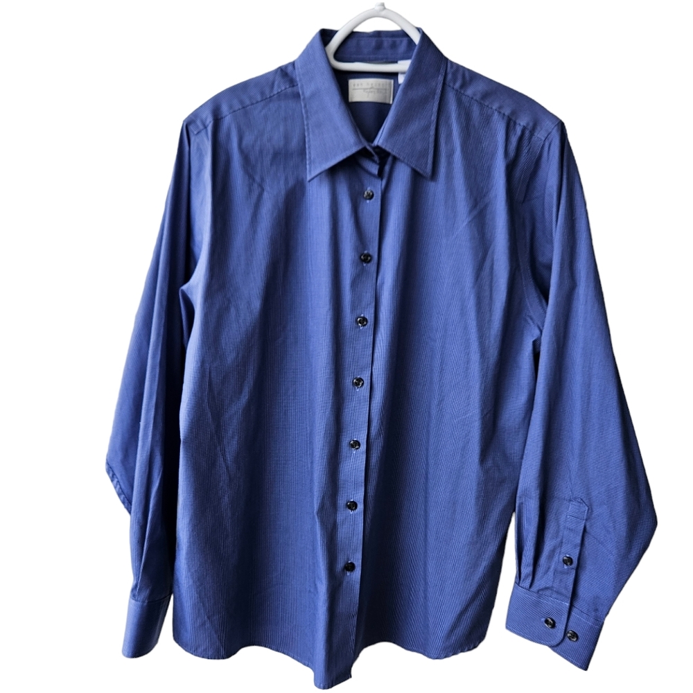 Van Heusen 2 blue-shade pepita pattern button down shirt cotton blend L, 14-16